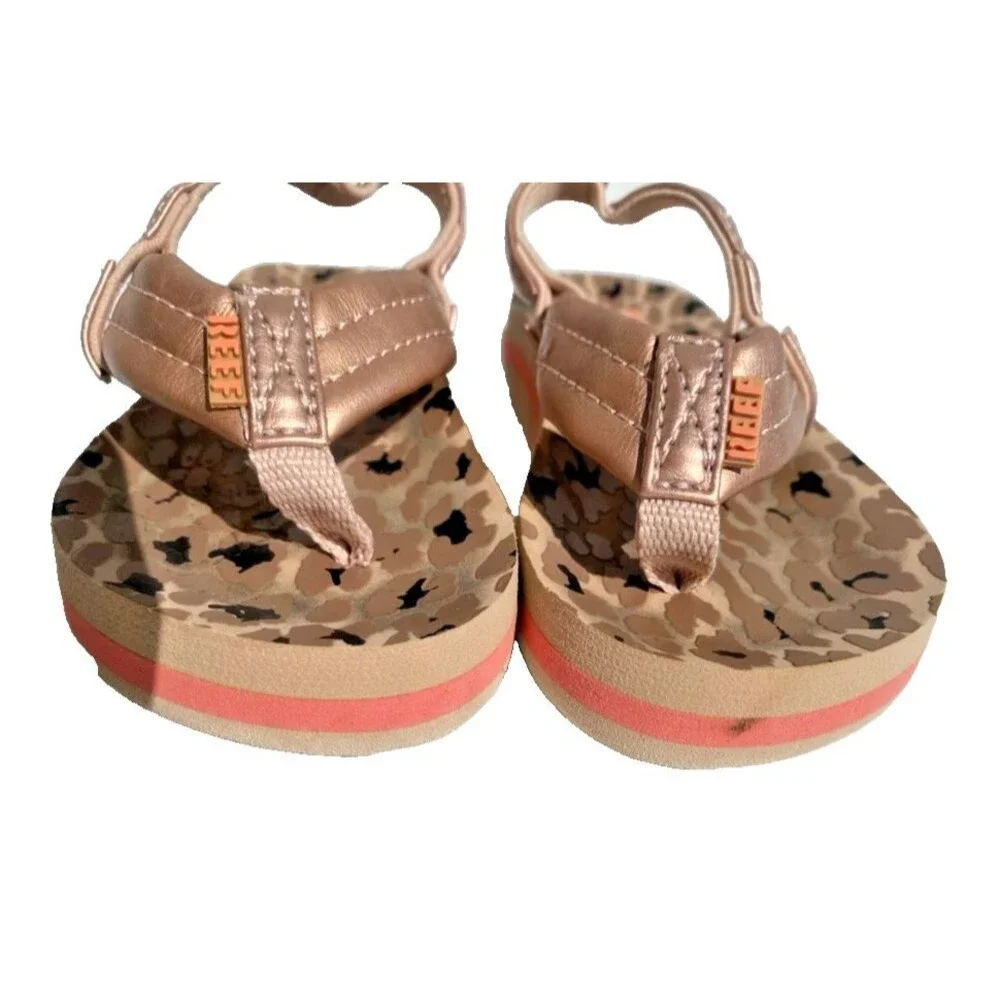 REEF Little Ahi Baby Girls Beach Pool Flip Flop Sandals w/ Strap Toddler Sz 3/4
